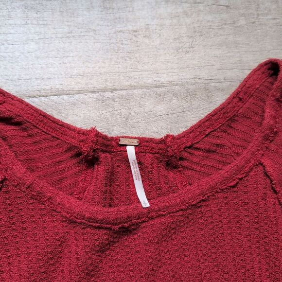 Free People Sweater Sz S Adult Red Burgundy Pullover Long Stretch Modern Womens - Picture 2 of 5